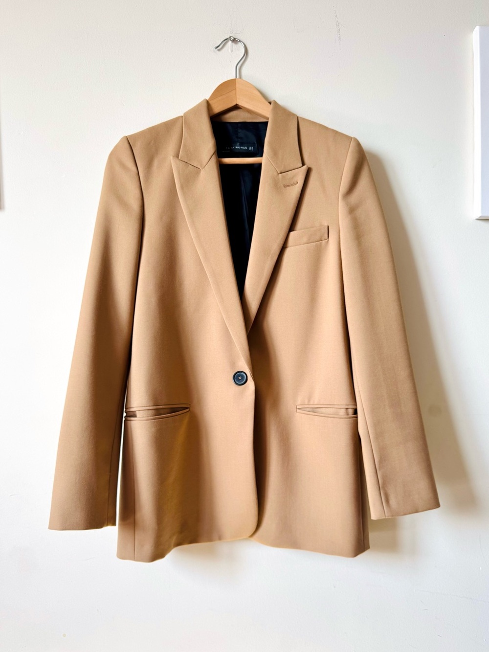 Zara Oversized Single-Button Camel Tailored Blazer Size XS